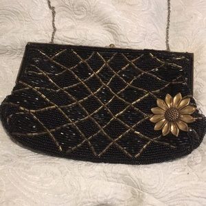 Beaded black bag with sunflower